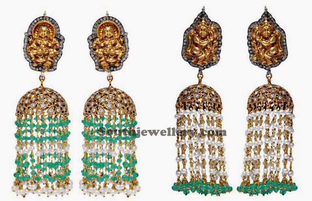 gold jhumkis with pearls