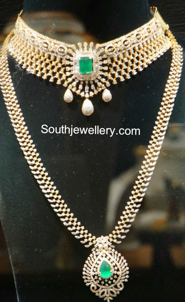 Diamond Necklace and Diamond Long Chain Indian Jewellery Designs