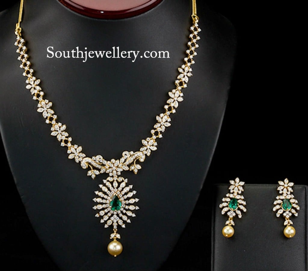 Elegant Floral Diamond Necklace - Jewellery Designs