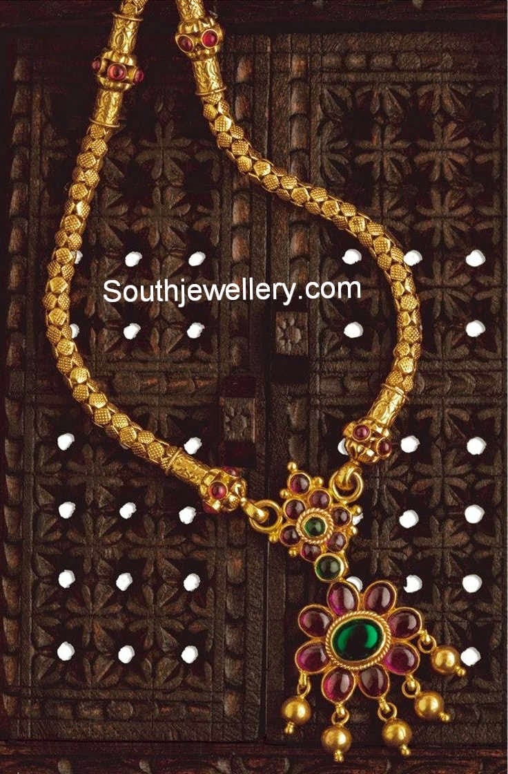 Unique Antique Gold Necklace with Ruby Pendant Jewellery Designs