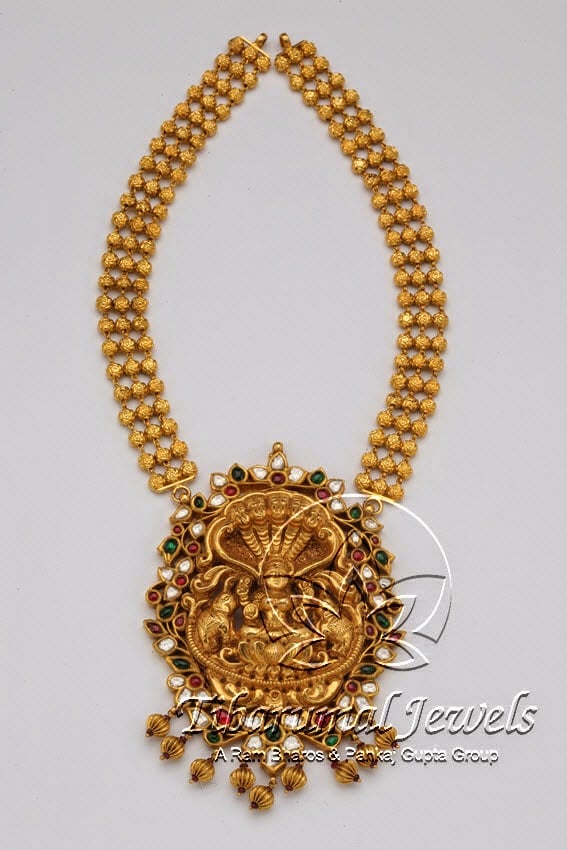 Gold Balls Necklace with Lakshmi Pendant Indian Jewellery Designs