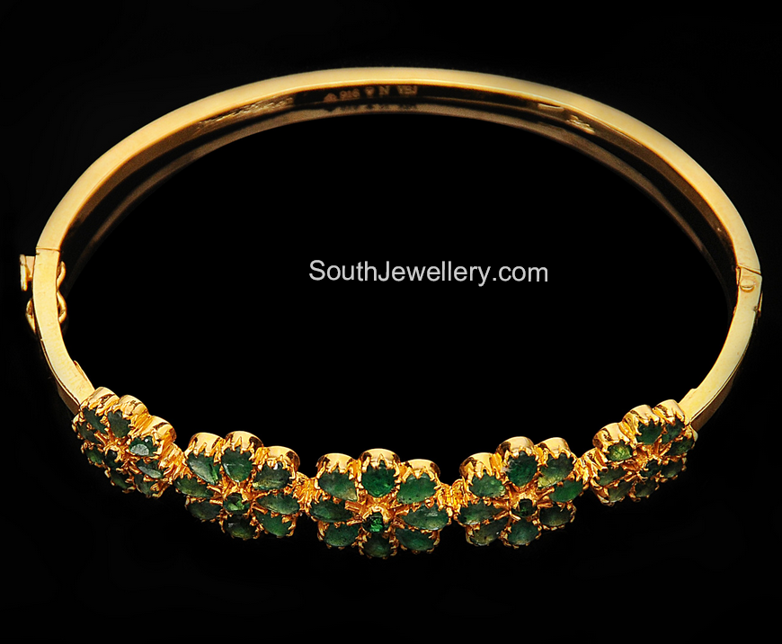Stylish Floral Emerald Bracelet - Indian Jewellery Designs