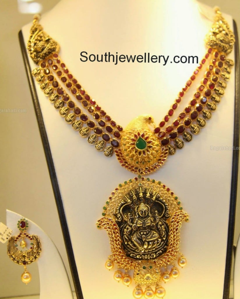 Antique Ruby Necklace with Nakshi Pendant - Indian Jewellery Designs