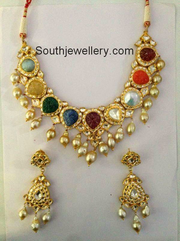 Jadau Polki Navratna Necklace Set - Indian Jewellery Designs