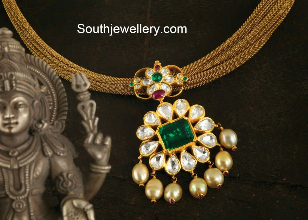 Antique Gold Chain with Diamond Pendant Indian Jewellery Designs