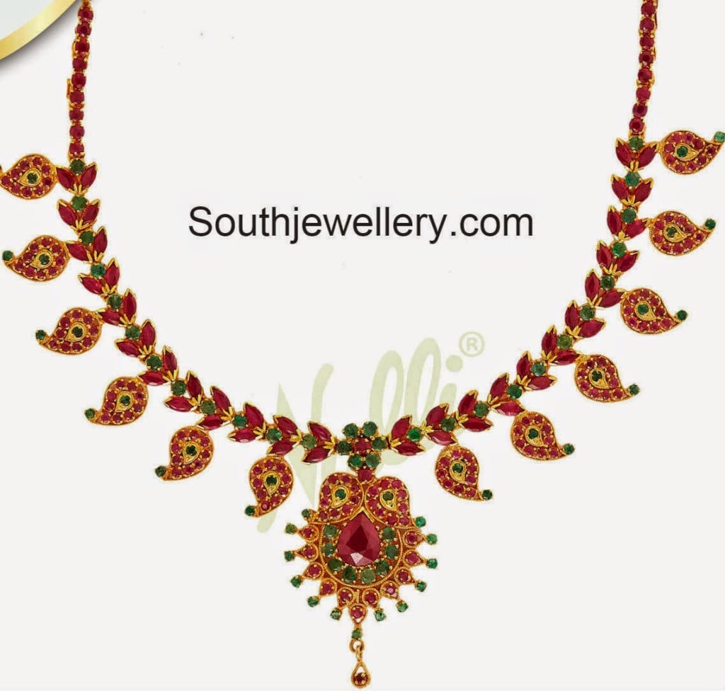 Ruby Emerald Mango Necklace Jewellery Designs