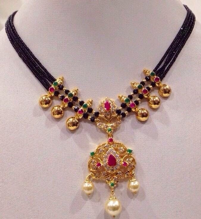 Short Black Beads Necklace - Indian Jewellery Designs