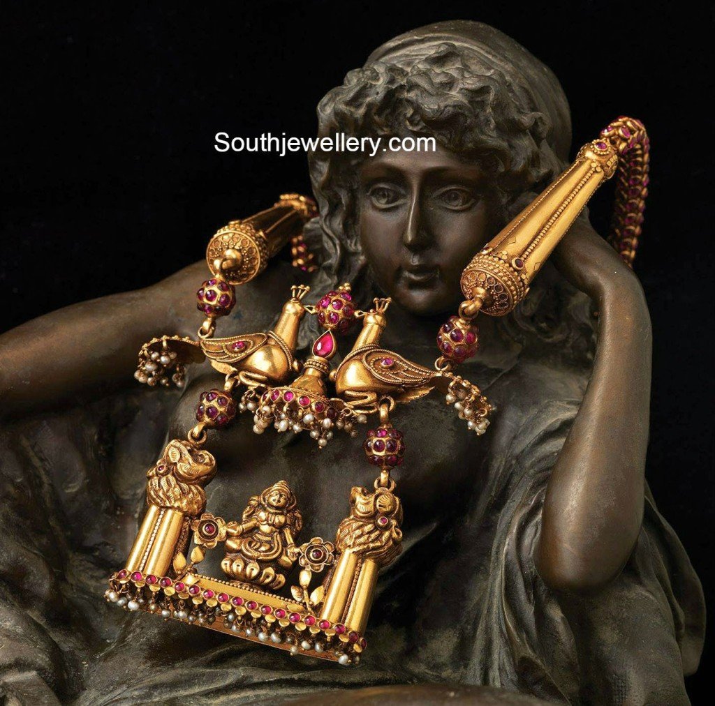 Antique Ruby Necklace with Designer Pendant Jewellery Designs