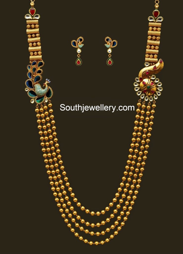Antique Gundla Haram with Peacock Mugappu Indian Jewellery Designs
