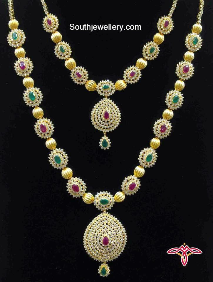 CZ Stones Necklace and Haram Indian Jewellery Designs