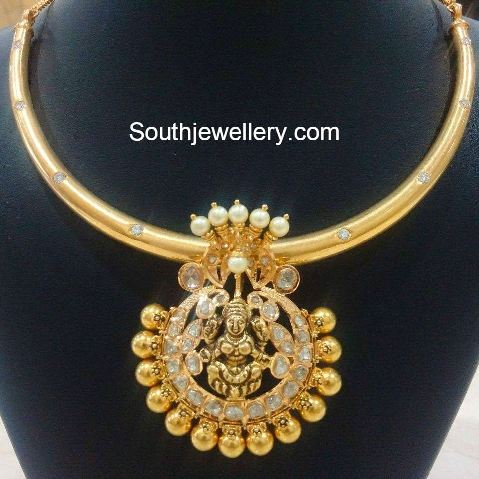 Antique Necklace with Lakshmi Pendant Jewellery Designs