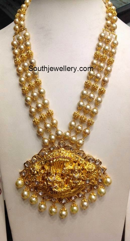 90 Grams Nakshi Balls and South Sea Pearls Mala - Indian Jewellery Designs