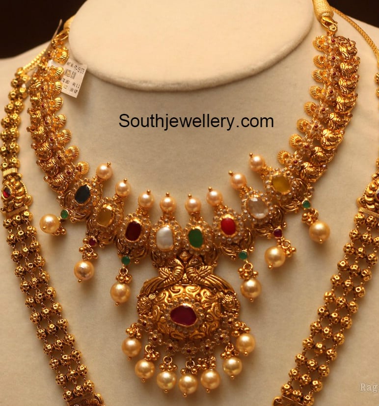 Uncut Navaratna Mango Necklace & Gundla Mala - Jewellery Designs