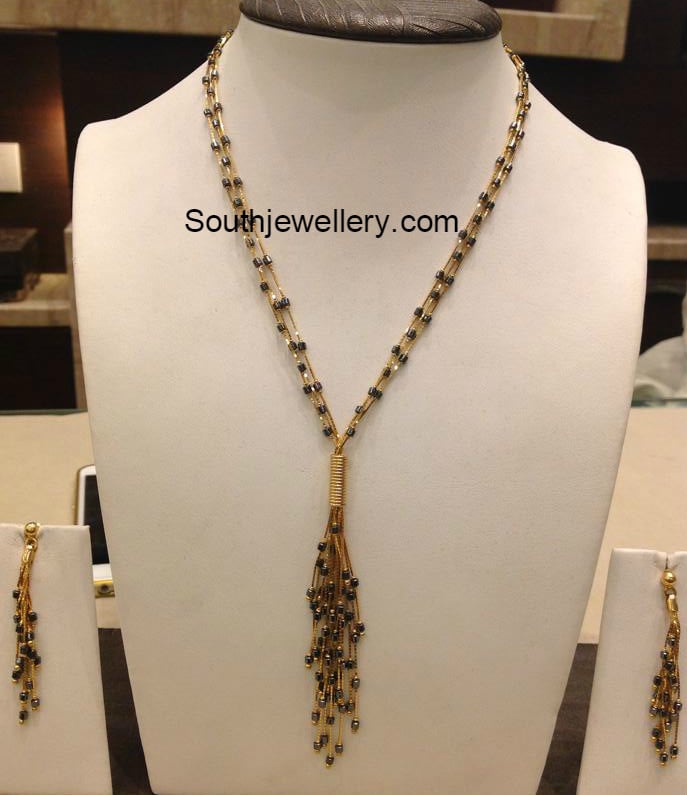 Light Weight Black Beads Chains Jewellery Designs
