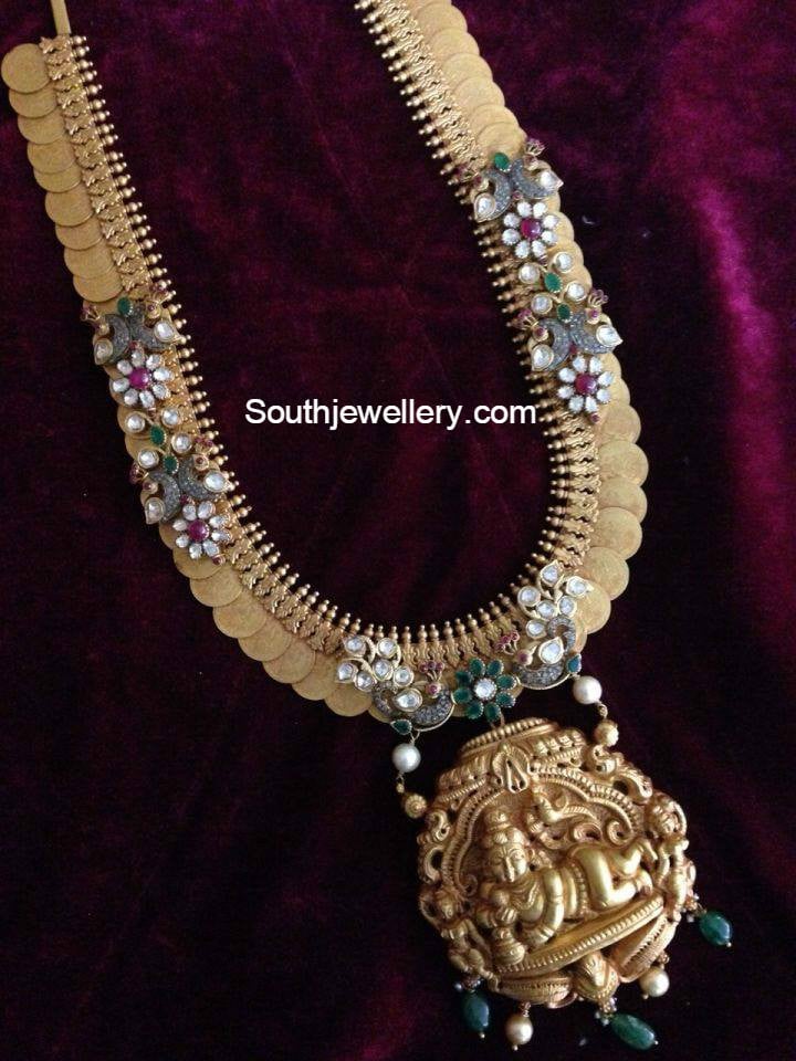 Unique Kasu Haram with Lord Krishna Pendant Jewellery Designs