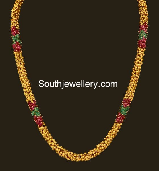 Antique Gold Ruby Emeralds Chain Jewellery Designs