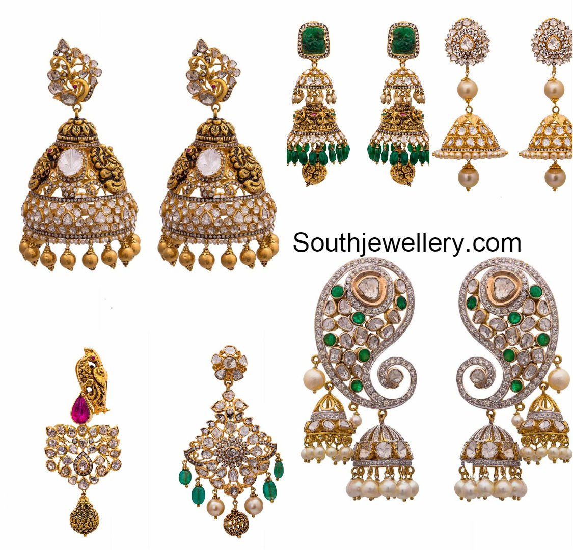 Stunning Antique Gold Jhumkas and Chandbalis - Indian Jewellery Designs