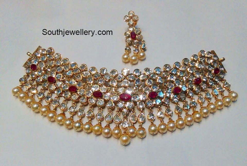 Flat Diamonds Pacchi Choker Indian Jewellery Designs