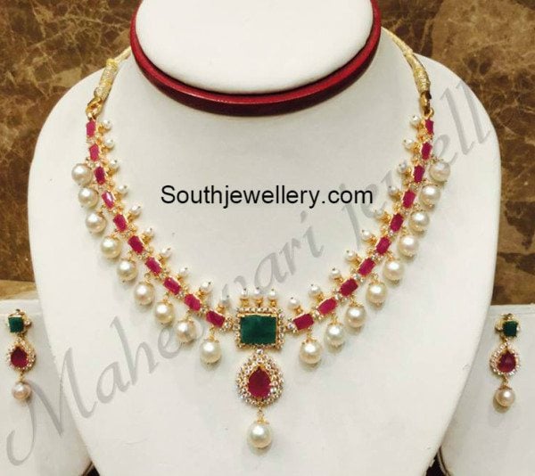 Ruby Emerald Cz Necklace - Indian Jewellery Designs