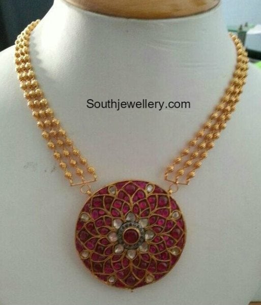 gold balls necklace ruby pendant