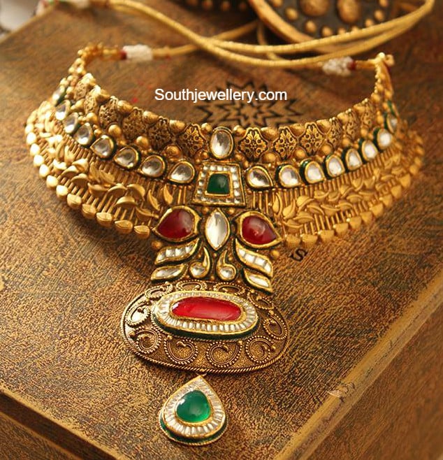 Antique Gold Choker/ Indian Necklace/ Indian Jewelry/ Indian 