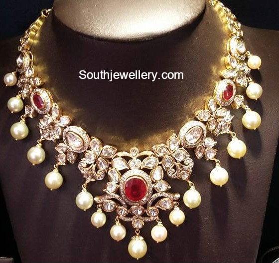 Flat Diamond Necklace and Chaandbalis Set Jewellery Designs