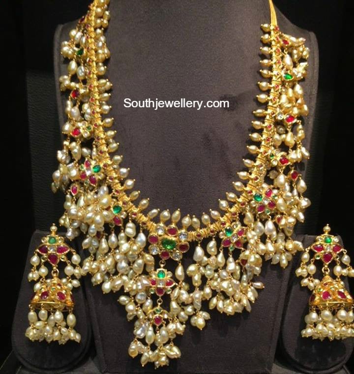 Guttapusalu Haram and Jhumkas Set - Indian Jewellery Designs