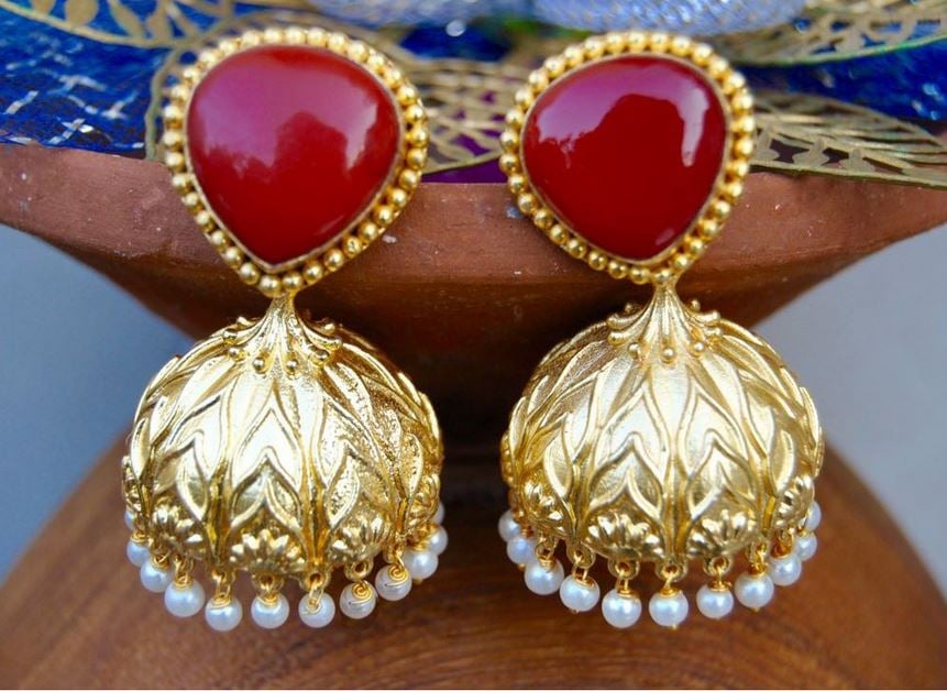 Buy VIRAASI Red Leaf Design Handcrafted Meenakari Jhumka Earrings for Women  and Girls Online