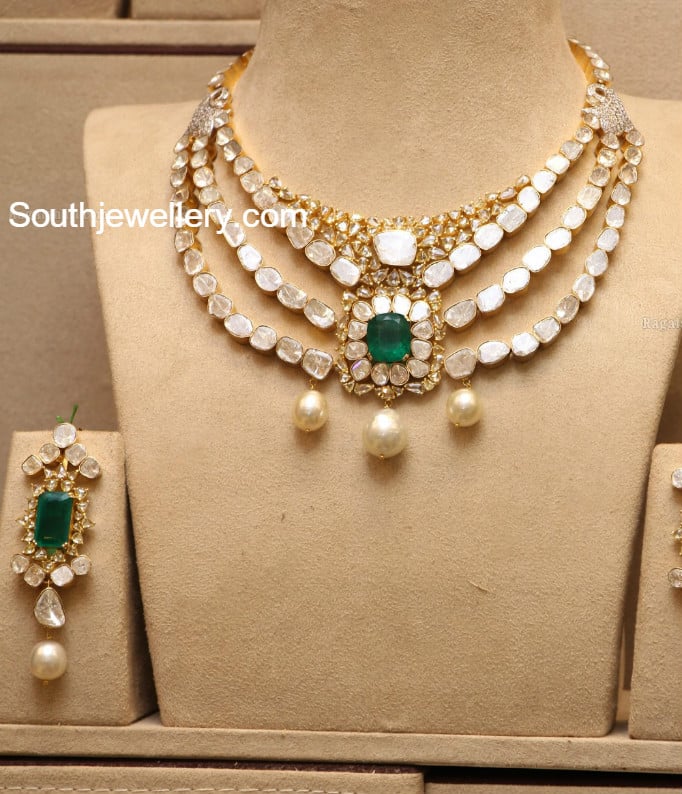 Layered Polki Diamond Necklace Set - Indian Jewellery Designs