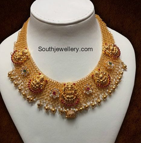 Gold Links Necklace with Lakshmi Motifs - Indian Jewellery Designs