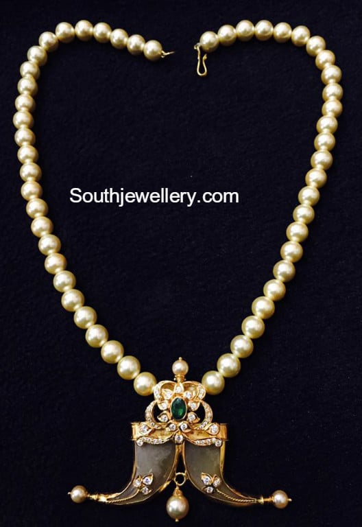 South Sea Pearls Mala with Puligoru Pendant Indian Jewellery Designs