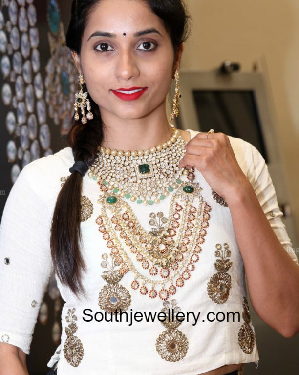 Polki Diamond Choker and Layered Haram by PMJ Jewels Indian