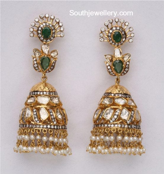 Polki Diamond Jhumkis - Indian Jewellery Designs