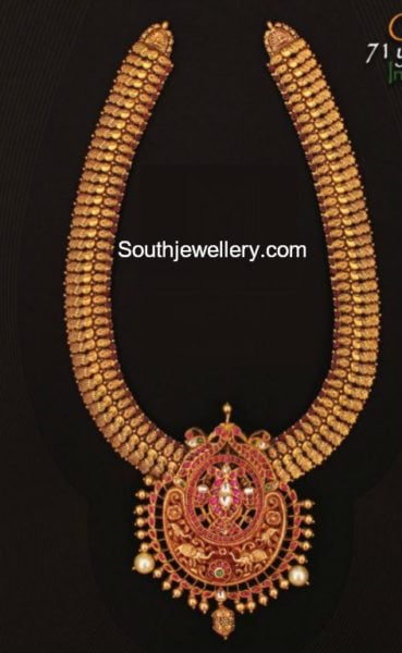 gold haram with kundan pendant