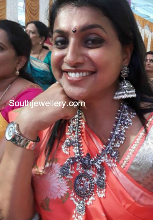 roja in silver guttapusalu haram and jhumkis jewellery designs