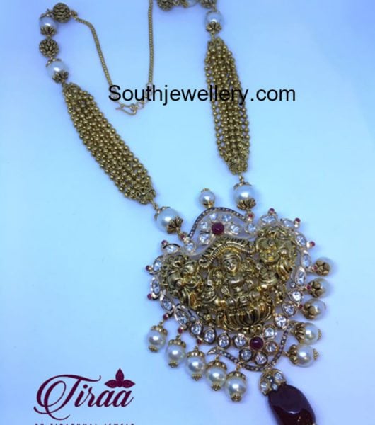 gold balls necklace lakshmi pendant