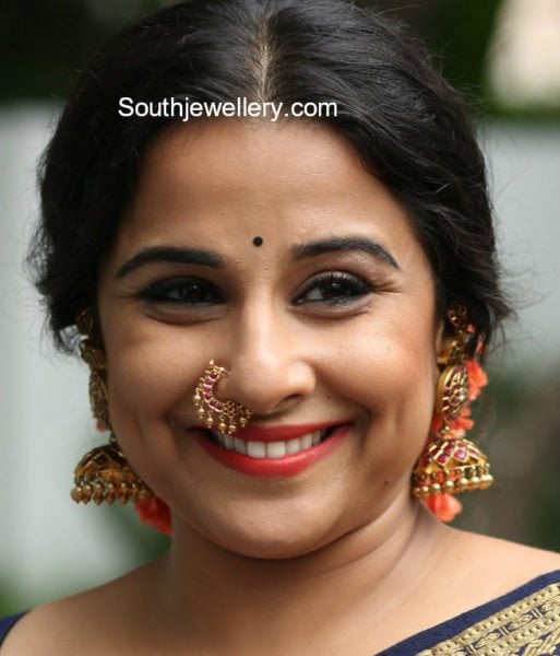 vidya balan kundan jhumkas and nose ring