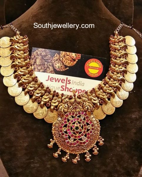 kasu necklace with kundan pendant