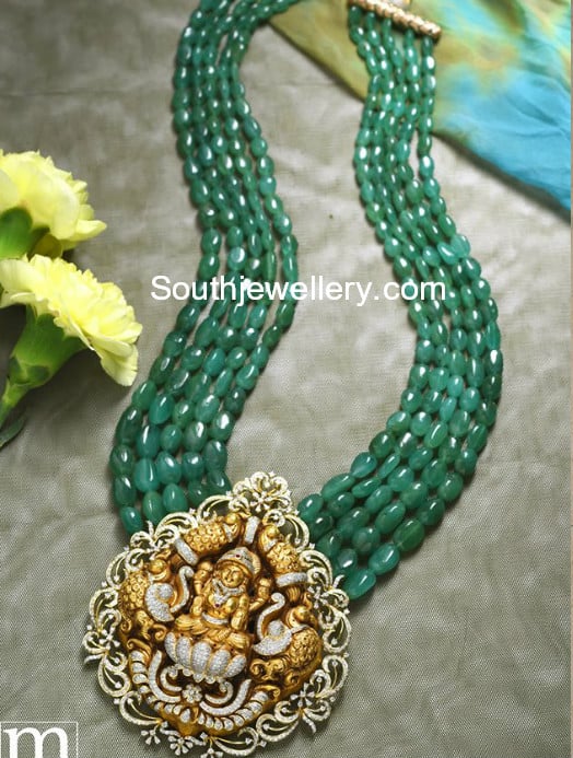 Emerald Beads Mala With Lakshmi Pendant Indian Jewellery Designs
