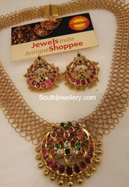 gold links necklace kundan pendant