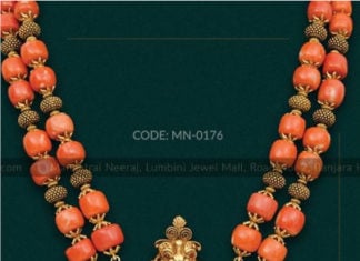 coral beads mala ganesh pendant