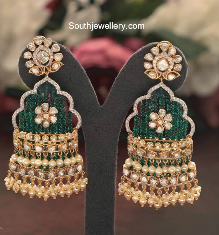 Diamond Emerald Earrings from GRT - South India Jewels