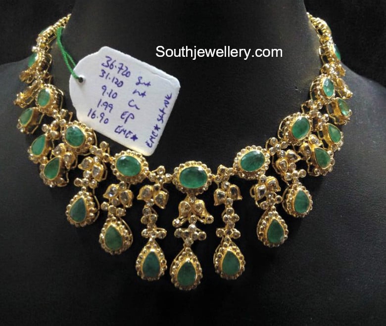 Emerald and Uncut Diamond Necklace - Indian Jewellery Designs