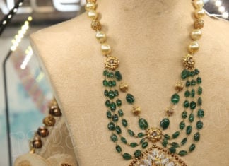 emerald beads mala with gold pendant