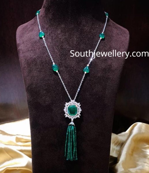 diamond emerald tassel necklace 