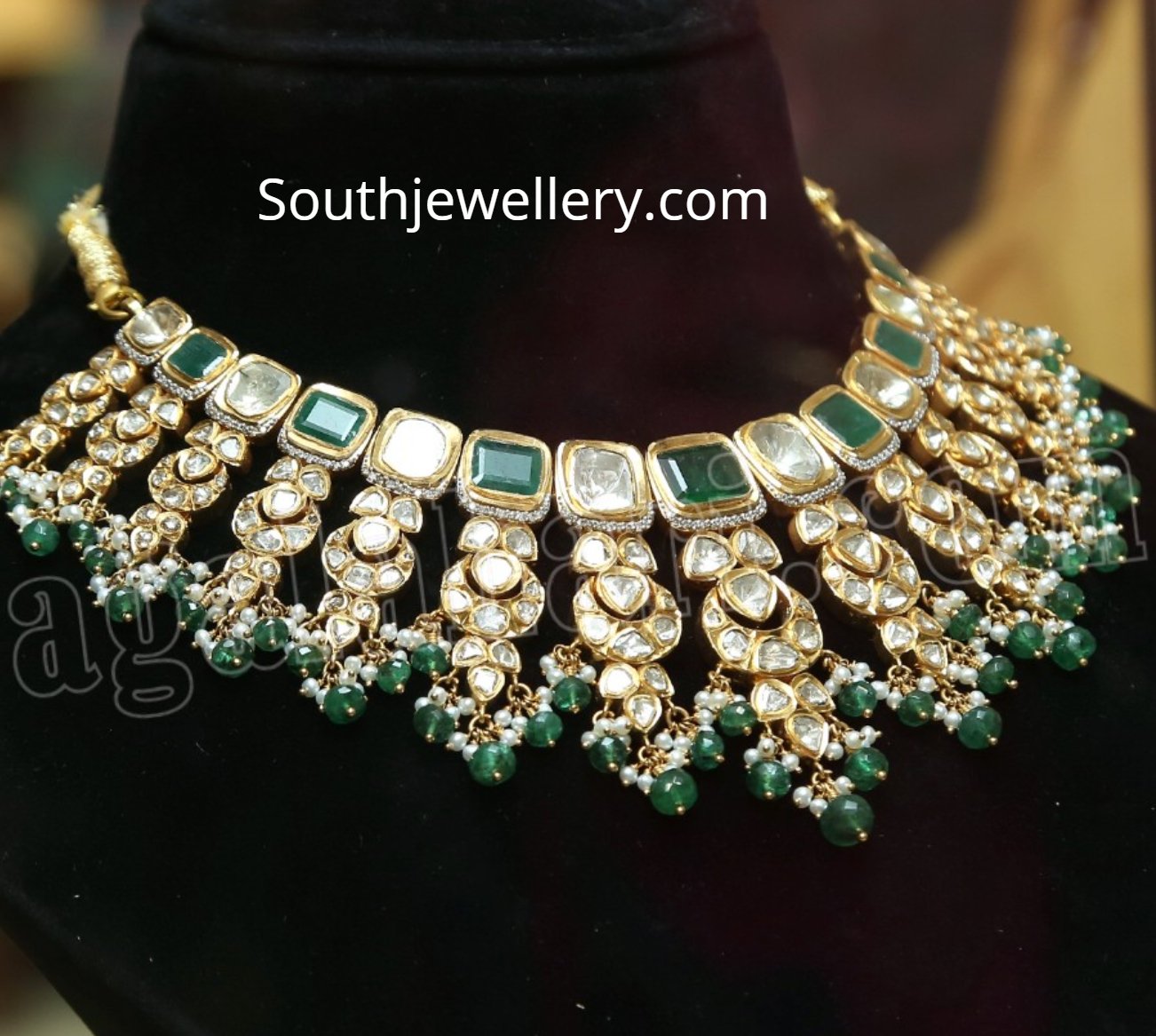 Emerald and Polki Diamond Necklace - Indian Jewellery Designs