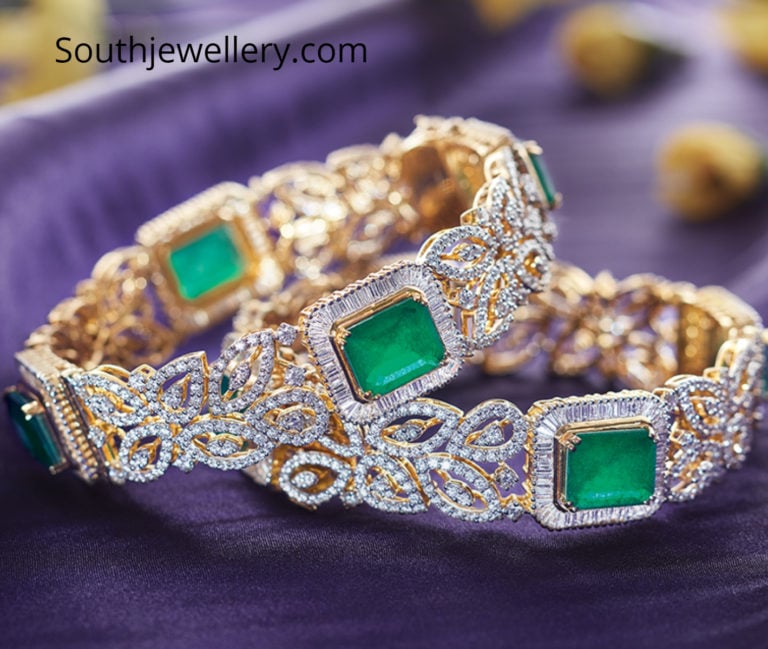 Diamond emerald bangles - Indian Jewellery Designs