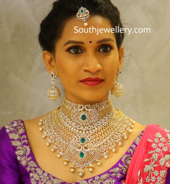 Heavy bridal diamond choker set by Amukta Indian Jewellery Designs