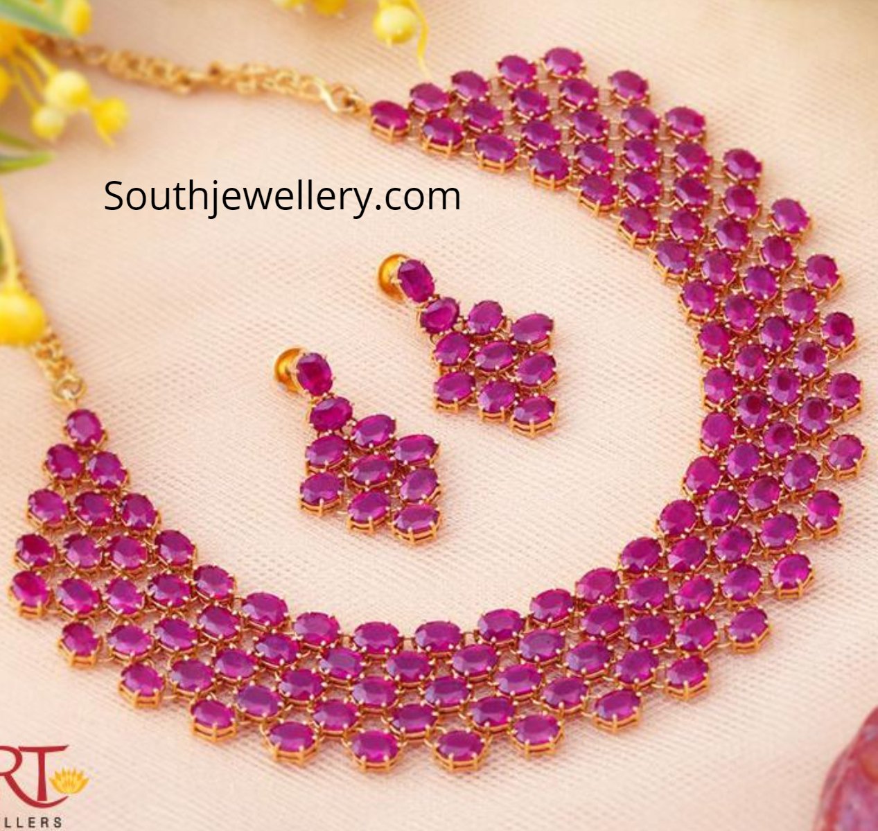 Traditional Ruby Necklace Set with Pearl drops – Posh Jewelery