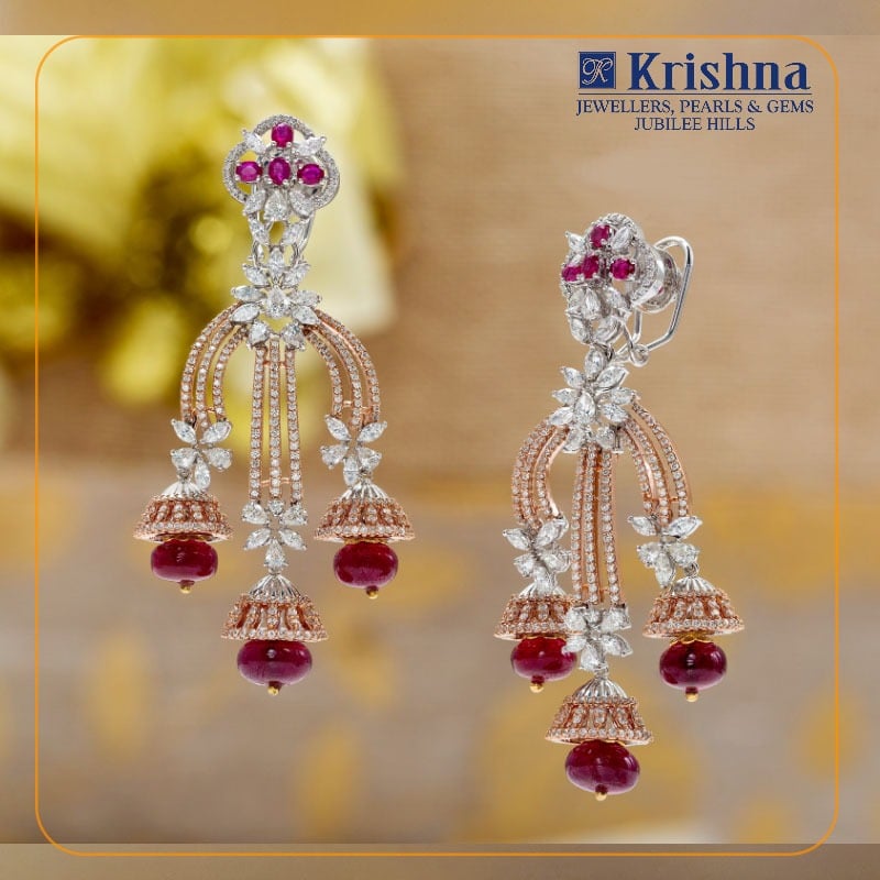 Trendy diamond earrings by Krishna Jewellers, Pearls & Gems - Indian ...